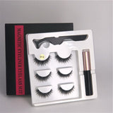 Makeup 3 pairs of magnetic eyelashes + liquid eyeliner + tweezers, waterproof long lasting eyelash extension eyelash set