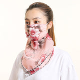 Women Chiffon Mask Scarf Face Mascarillas Wraps Floral Print Lady Silk Neck Scarves Foulard Bandana Reusable Masks Sun Protect