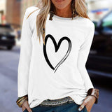 Tshirt Womens Heart Print Printed T-Shirt Summer Long Sleeve Round Neck Top Casual Basic T Shirt Harajuku Camisas De Moda Mujer