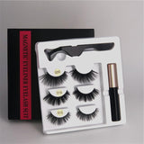 Makeup 3 pairs of magnetic eyelashes + liquid eyeliner + tweezers, waterproof long lasting eyelash extension eyelash set