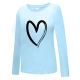 Tshirt Womens Heart Print Printed T-Shirt Summer Long Sleeve Round Neck Top Casual Basic T Shirt Harajuku Camisas De Moda Mujer