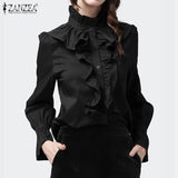 Women Casual Ruffles Blouse ZANZEA Spring Elegant Long Sleeve Office Shirt Buttons Flounce Blusa Tunic Tops Robe Shirt Chemise