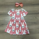 sring/summer Easter baby girls children clothes boutique milk silk dress bunny sunglass short sleeve knee length match bow