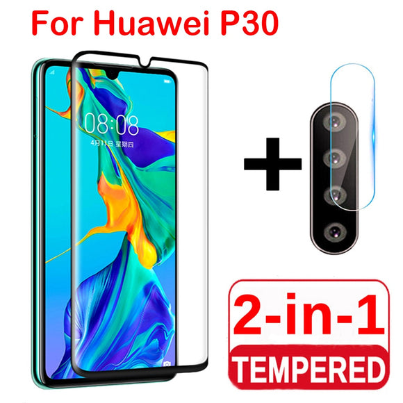 2 in 1 Screen Protector Full Protective Glass For Huawei P30 lite Pro Back Camera Lens film Tempered Glass On Huawei P30 Lite