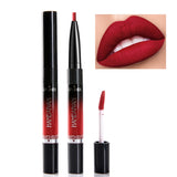 HANDAIYAN 2 IN 1 Double-end Lip Gloss 14 Color Matte Liquid Lipstick Lipliner Lip Makeup Cosmetics Waterproof Lip Tint Lip Tatoo