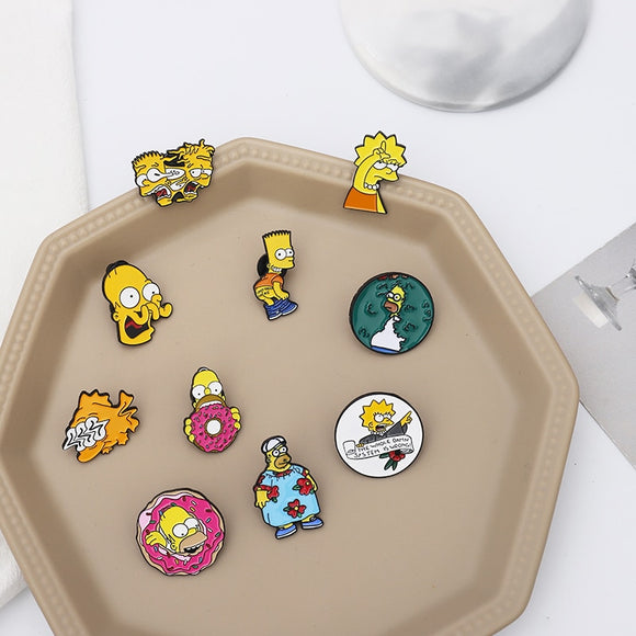 The Simpsons pins Donut Funny design Brooches Badges Humor Cartoon Enamel Backpack pins For Anime fans Gifts Jewelry wholesale