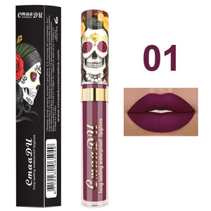 CmaaDu Lip Makeup 6 Color Matte Liquid Lipstick Skull Style Waterproof Long Lasting Sexy Glitter Lip Gloss Beauty Red Lip Tint