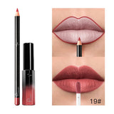 Pudaier 29 Color Matte Velvet Lip Gloss Lip Liner Suit Half Dumb Light Moisturizing Lip Glaze + Lip Line Pen 2PCS/SET Lipstick