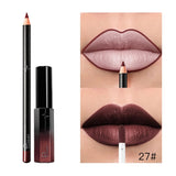 Pudaier 29 Color Matte Velvet Lip Gloss Lip Liner Suit Half Dumb Light Moisturizing Lip Glaze + Lip Line Pen 2PCS/SET Lipstick