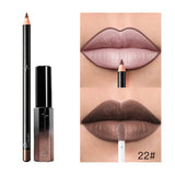 Pudaier 29 Color Matte Velvet Lip Gloss Lip Liner Suit Half Dumb Light Moisturizing Lip Glaze + Lip Line Pen 2PCS/SET Lipstick