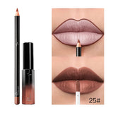 Pudaier 29 Color Matte Velvet Lip Gloss Lip Liner Suit Half Dumb Light Moisturizing Lip Glaze + Lip Line Pen 2PCS/SET Lipstick