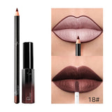 Pudaier 29 Color Matte Velvet Lip Gloss Lip Liner Suit Half Dumb Light Moisturizing Lip Glaze + Lip Line Pen 2PCS/SET Lipstick