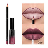 Pudaier 29 Color Matte Velvet Lip Gloss Lip Liner Suit Half Dumb Light Moisturizing Lip Glaze + Lip Line Pen 2PCS/SET Lipstick