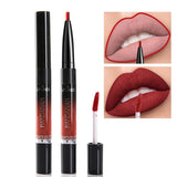 HANDAIYAN 2 IN 1 Double-end Lip Gloss 14 Color Matte Liquid Lipstick Lipliner Lip Makeup Cosmetics Waterproof Lip Tint Lip Tatoo