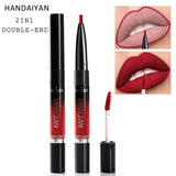 HANDAIYAN 2 IN 1 Double-end Lip Gloss 14 Color Matte Liquid Lipstick Lipliner Lip Makeup Cosmetics Waterproof Lip Tint Lip Tatoo