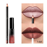 Pudaier 29 Color Matte Velvet Lip Gloss Lip Liner Suit Half Dumb Light Moisturizing Lip Glaze + Lip Line Pen 2PCS/SET Lipstick