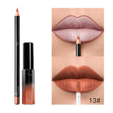 Pudaier 29 Color Matte Velvet Lip Gloss Lip Liner Suit Half Dumb Light Moisturizing Lip Glaze + Lip Line Pen 2PCS/SET Lipstick