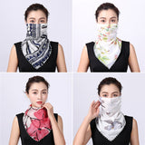 Women Chiffon Mask Scarf Face Mascarillas Wraps Floral Print Lady Silk Neck Scarves Foulard Bandana Reusable Masks Sun Protect