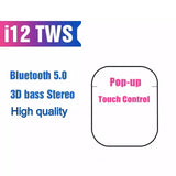 New i12 Super Bass Earphones TWS 1:1 Headset Wireless Bluetooth 5.0  Pk I9000 I7 I9S for All IPhone Android