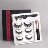 Makeup 3 pairs of magnetic eyelashes + liquid eyeliner + tweezers, waterproof long lasting eyelash extension eyelash set