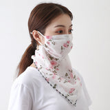 Women Chiffon Mask Scarf Face Mascarillas Wraps Floral Print Lady Silk Neck Scarves Foulard Bandana Reusable Masks Sun Protect