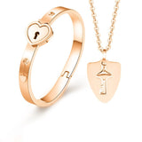 Fashion Concentric Lock Key Titanium Steel Stainless Steel Jewelry Bracelet Necklace Couple Sets