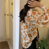 Spring New Women Chiffon print Blouse Shirt Puff Sleeve Female office Shirts Lady Blousa Outfits