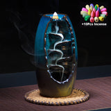 With 10Cones Free Gift Backflow Incense Burner Ceramic Aromatherapy Furnace Aromatic Home Office Incense Crafts Incense Holder