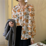 Spring New Women Chiffon print Blouse Shirt Puff Sleeve Female office Shirts Lady Blousa Outfits