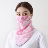 Women Chiffon Mask Scarf Face Mascarillas Wraps Floral Print Lady Silk Neck Scarves Foulard Bandana Reusable Masks Sun Protect