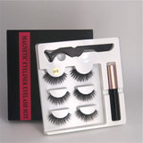 Makeup 3 pairs of magnetic eyelashes + liquid eyeliner + tweezers, waterproof long lasting eyelash extension eyelash set