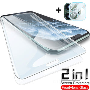 2 in1 Screen Protector Tempered Glass for iPhone 11 Pro X XR XS MAX 7 8 6 6s Plus Safety Protective glass On the for iPhone 11