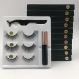 Makeup 3 pairs of magnetic eyelashes + liquid eyeliner + tweezers, waterproof long lasting eyelash extension eyelash set