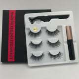 Makeup 3 pairs of magnetic eyelashes + liquid eyeliner + tweezers, waterproof long lasting eyelash extension eyelash set