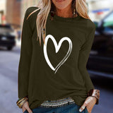 Tshirt Womens Heart Print Printed T-Shirt Summer Long Sleeve Round Neck Top Casual Basic T Shirt Harajuku Camisas De Moda Mujer