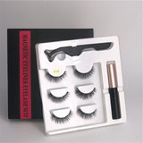 Makeup 3 pairs of magnetic eyelashes + liquid eyeliner + tweezers, waterproof long lasting eyelash extension eyelash set