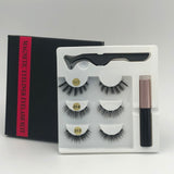 Makeup 3 pairs of magnetic eyelashes + liquid eyeliner + tweezers, waterproof long lasting eyelash extension eyelash set