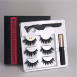 Makeup 3 pairs of magnetic eyelashes + liquid eyeliner + tweezers, waterproof long lasting eyelash extension eyelash set