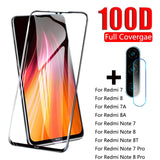 100D Full Cover Tempered Glass For Xiaomi Redmi Note 8 7 Pro 8T Camera Lens Screen Protector For Redmi 8 7 8A Protective Glass