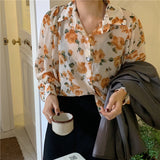 Spring New Women Chiffon print Blouse Shirt Puff Sleeve Female office Shirts Lady Blousa Outfits