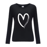 Tshirt Womens Heart Print Printed T-Shirt Summer Long Sleeve Round Neck Top Casual Basic T Shirt Harajuku Camisas De Moda Mujer