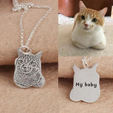 Custom Pet Cat Photo Silver Necklace Pendant Engraved Words 925 Sterling Silver Dog Photo Necklace Women Men Memorial Best Gift