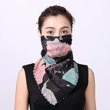 Women Chiffon Mask Scarf Face Mascarillas Wraps Floral Print Lady Silk Neck Scarves Foulard Bandana Reusable Masks Sun Protect