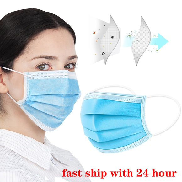 Face Mouth Protective Mask Disposable Facial 3-Ply personal protection Earloop Non Woven Mouth Dust Masks 1/2/10/20/50/100 Pcs