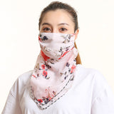 Women Chiffon Mask Scarf Face Mascarillas Wraps Floral Print Lady Silk Neck Scarves Foulard Bandana Reusable Masks Sun Protect