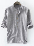 Mens 100% Cotton Button Striped Half Sleeve Breathable Casual Henley Shirts