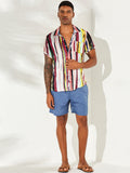 Mens Stripe Printing Graffiti Chest Pocket Short Sleeve Summer Shirts