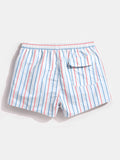 Men Stripe Swimming Shorts Drawstring Quick Drying Holiday Mini Shorts for Running Lounge Shorts