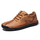 Men Hand Stitching Microfiber Soft Sole Casual Leather Shoes