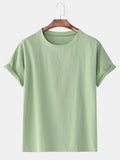 Mens Fashion Cotton Solid Color Breathable Short Sleeve Casual TShirts